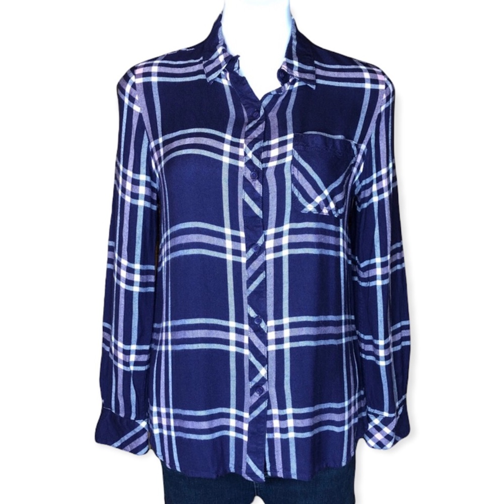BEACHLUNCHLOUNGE Plaid Purple Button Down Top Small